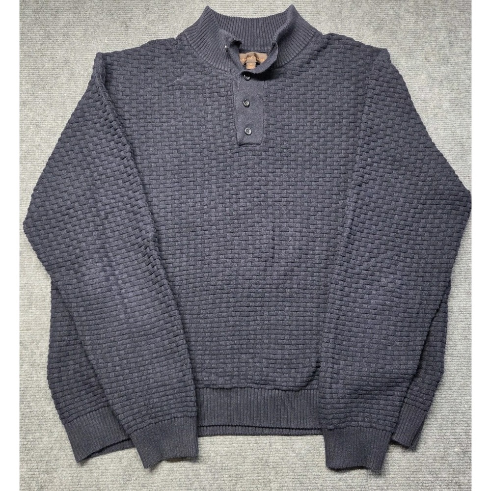 Fairlane & Sons Men's Sweater Navy Blue XL Knitted Button Long Sleeve Pullover